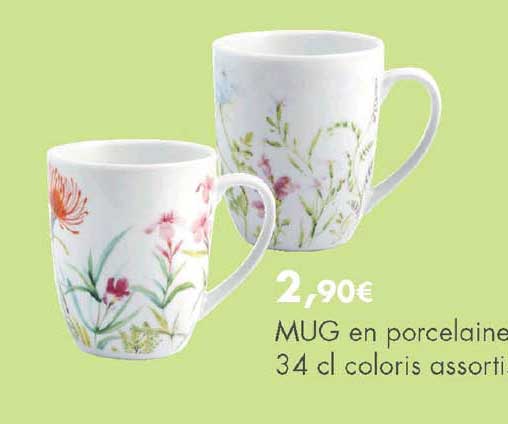 mug en porcelaine 34 cl coloris assorti