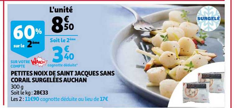 petites noix de saint jacques sans corail surgelées auchan