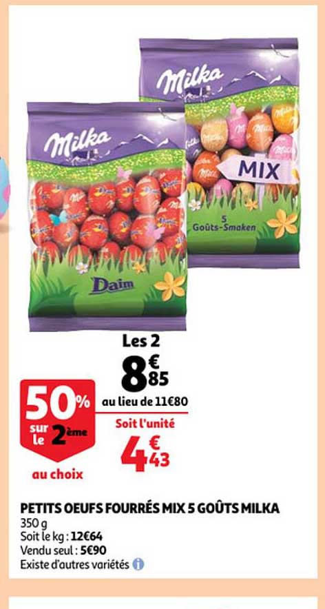 petits oeufs fourrés mix 5 goûts milka