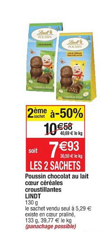 poussin chocolat au lait cœur céréales croustillantes lindt