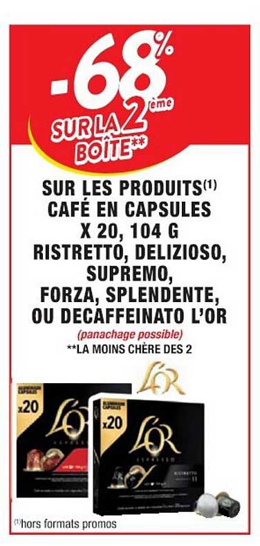produits café en capsules x20, 104 g ristretto, delizioso, supremo, forza, splendente, ou decaffeinato l'or