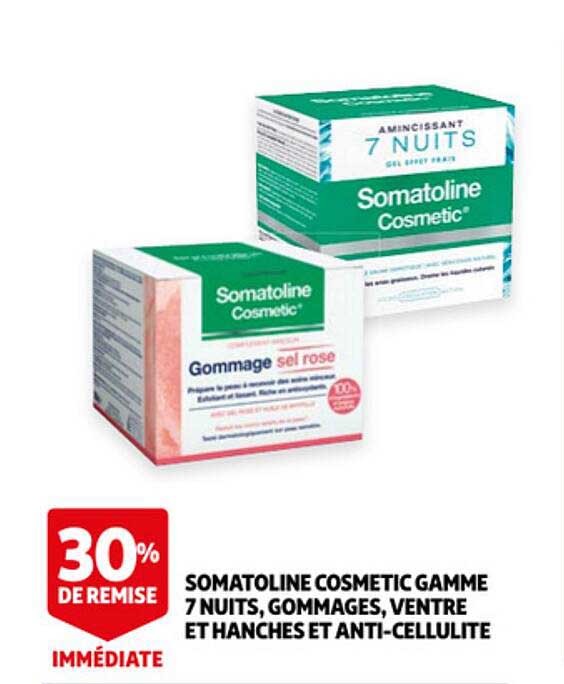 somatoline cosmetic gamme 7 nuits, gommages, ventre et hanches et anti-cellulite