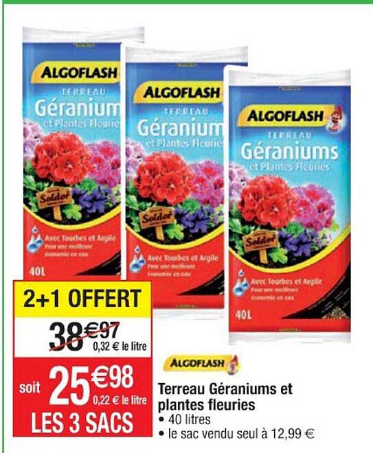 terreau géraniums et plantes fleuries