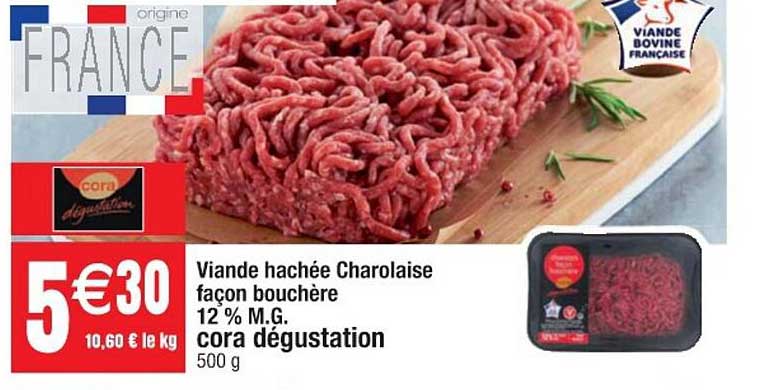 viande hachée charolaise façon bouchère 12% bouchère 12% m.g. cora dégustation