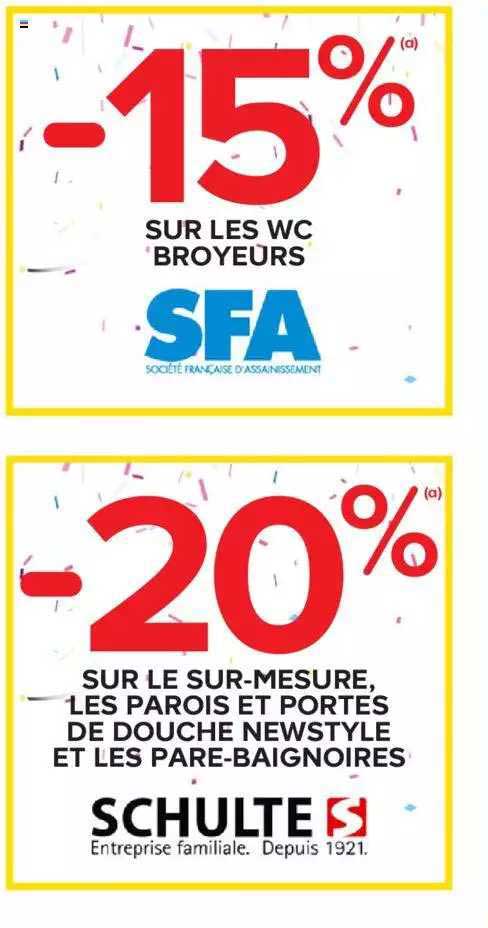 wc broyeurs sfa, le sur-mesure, les parois et portes de douche newstyle et les pare-baignoires schultes