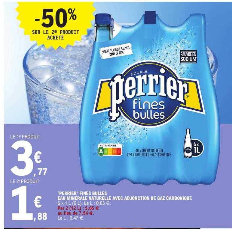"perrier" fines bulles eau minérale naturelle avec adjonction de gaz carbonique