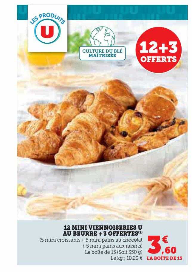 12 Mini Viennoiseries U Au Beurre + 3 Offertes
