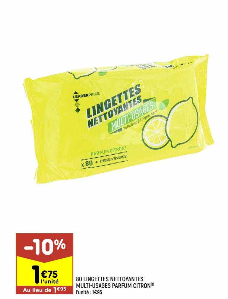 80 lingettes nettoyantes multi-usages parfum citron