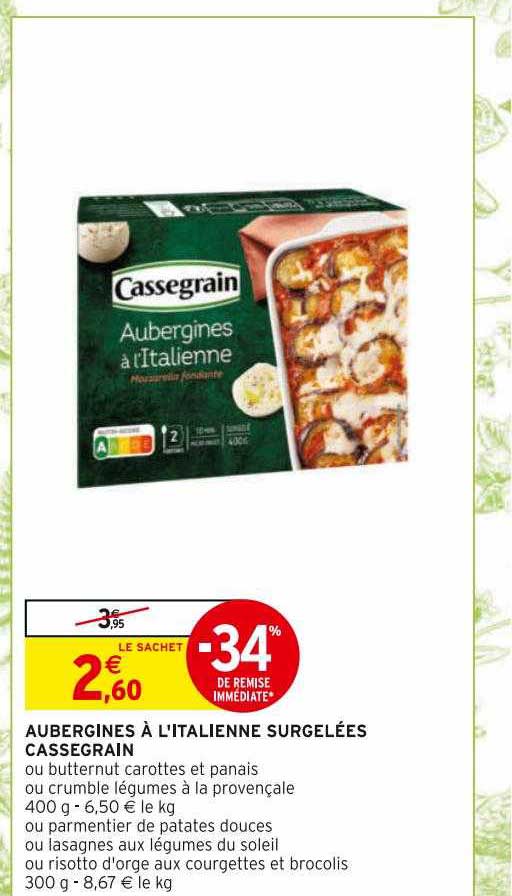 aubergines à l'italienne surgelées cassegrain