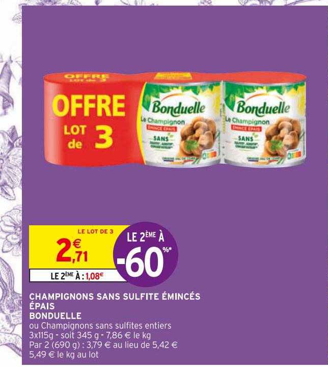 champignons sans sulfite émincés épais bonduelle