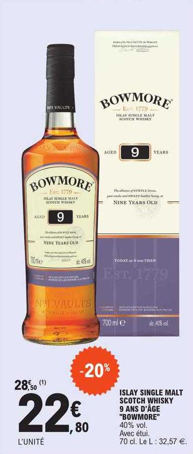 islay single malt scotch whisky 9 ans d'âge "bowmore"