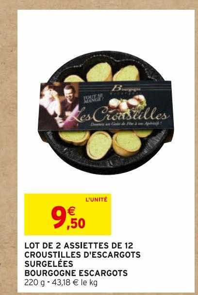 lot de 2 assiettes de 12 croustilles d'escargots surgelées bourgogne escargots