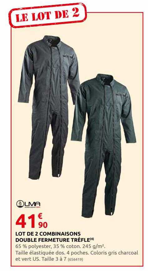 lot de 2 combinaisons double fermeture trèfle olivia