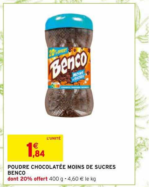 poudre chocolatée moins de sucres benco