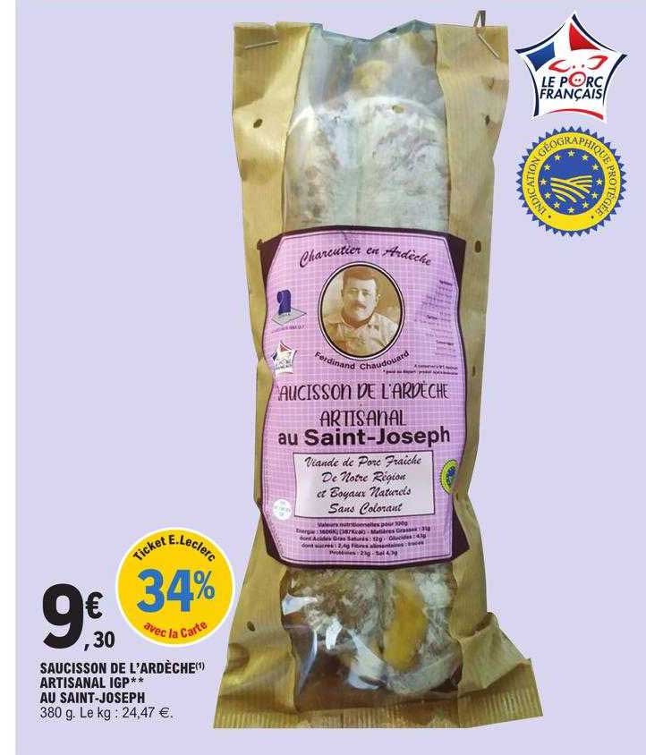 saucisson de l'ardèche artisanal igp au saint-joseph