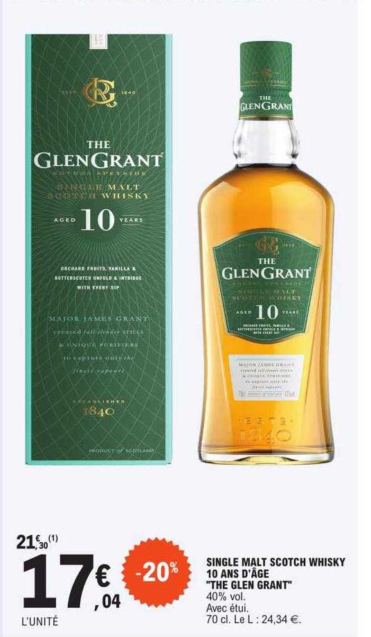 single malt scotch whisky 10 ans d'âge "the glen grant"