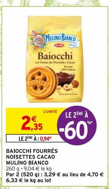 baiocchi fourrés noisettes cacao mulino bianco