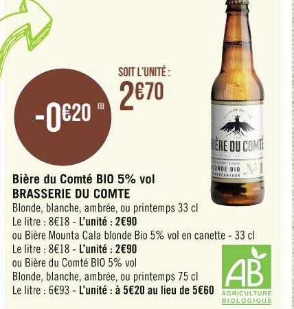 Bière Du Comté Bio 5% Vol Brasserie Du Comté