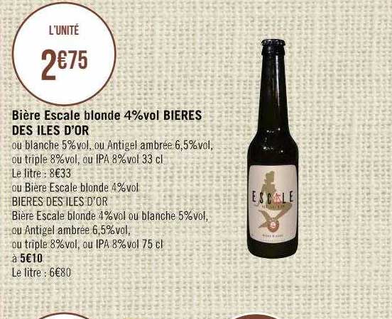 Bière Escale Blonde 4% Vol Bières Des îles D'or