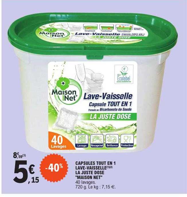 capsules tout en 1 lave-vaisselle la juste dose "maison net"