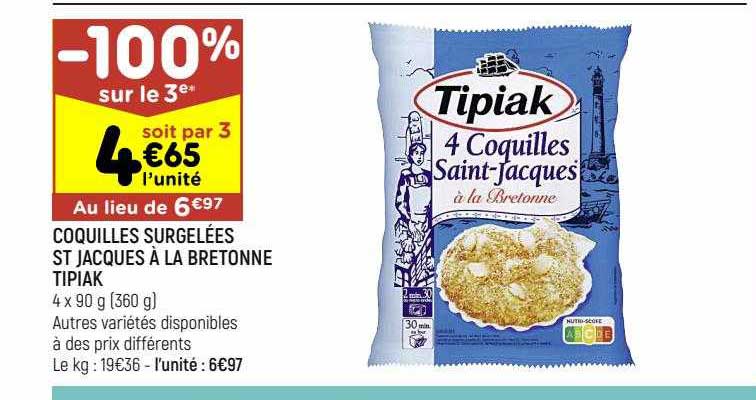 coquilles surgelées st jacques à la bretonne tipiak