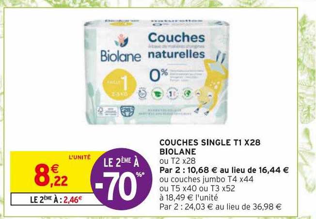 couches single t1 x 28 biolane