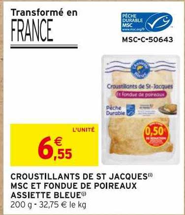 croustillants de st jacques msc et fondue de poireaux assiette bleue