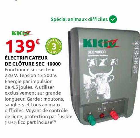 électrificateur de clôture sec 10000 kidoz