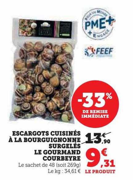 escargots cuisinés à la bourguignonne surgelés le gourmand courbeyre