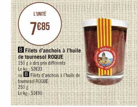 filets d'anchois à l'huile de tournesol roque