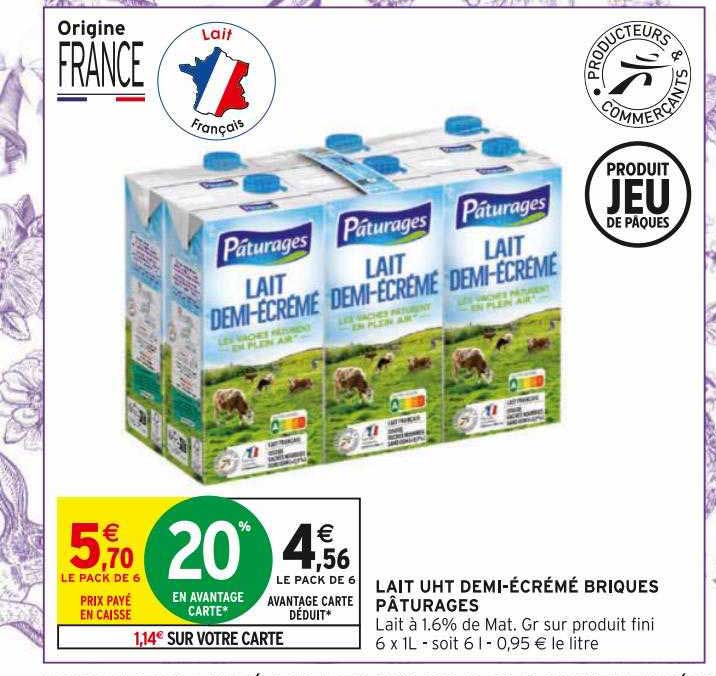 lait uht demi-écrémé briques pâturages