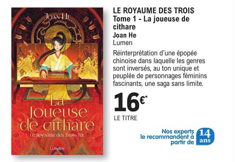 le royaume des trois tome 1 - la joueuse de cithare - joan he