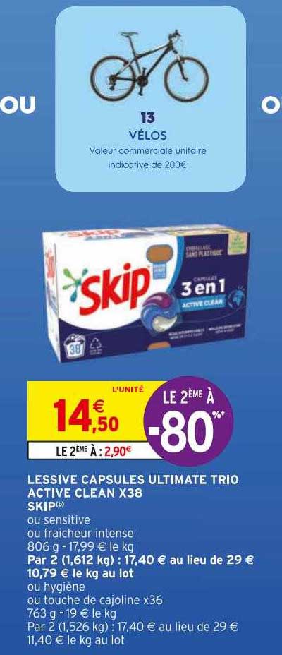 Lessive Capsules Ultimate Trio Active Clean X 38 Skip