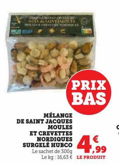 mélange de saint jacques moules et crevettes nordiques surgelé hubco