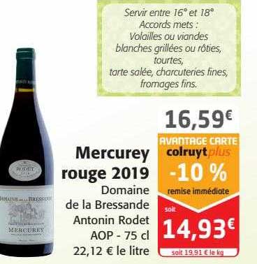 mercurey rouge 2019 domaine de la bressande antonin rodet aop