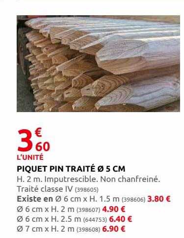 piquet pin traité ø 5 cm
