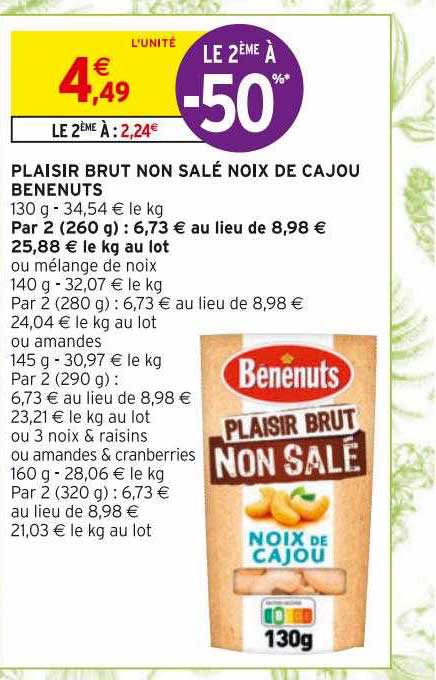 plaisir brut non salé noix de cajou benenuts