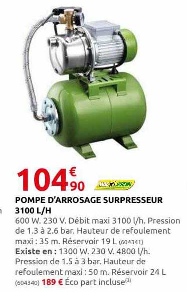 Pompe D'arrosage Surpresseur 3100 L-h Macxi Jardin