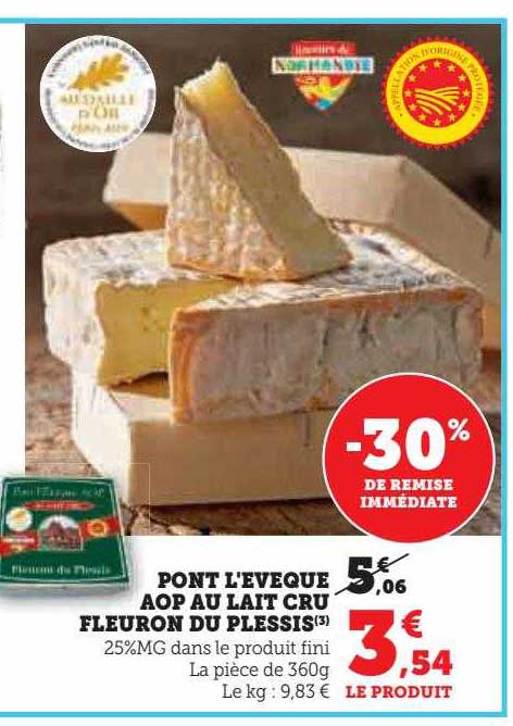 pont l'évêque aop au lait cru fleuron du plessis