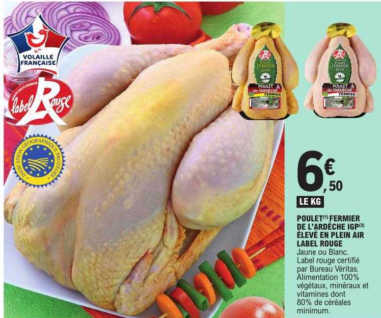 poulet fermier de l'ardèche igp élevé en plein air label rouge