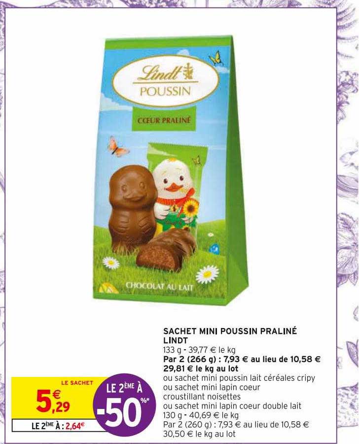 sachet mini poussin praliné lindt