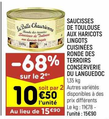 Saucisses De Toulouse Aux Haricots Lingots Cuisinées Ronde Des Terroirs Conserverie Du Languedoc