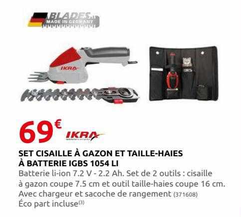set cisaille à gazon et taille-haies à batterie igbs 1054 li ikra