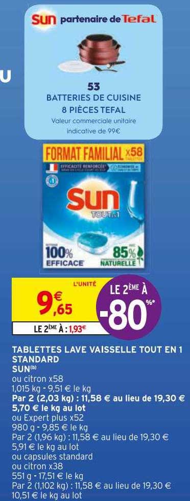 tablettes lave vaisselle tout en 1 standard sun