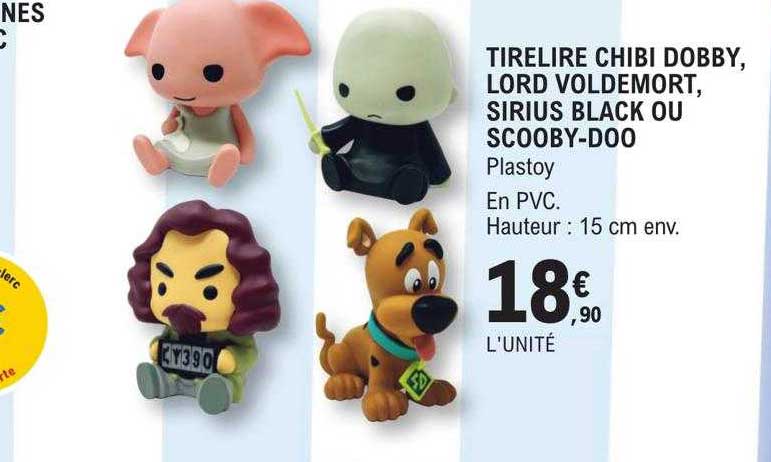 tirelire chibi dobby, lord voldemort, sirius black ou scooby-doo