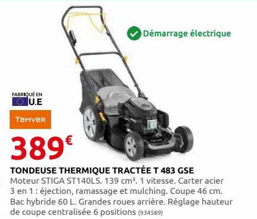 tondeuse thermique tractée t 483 gse temver