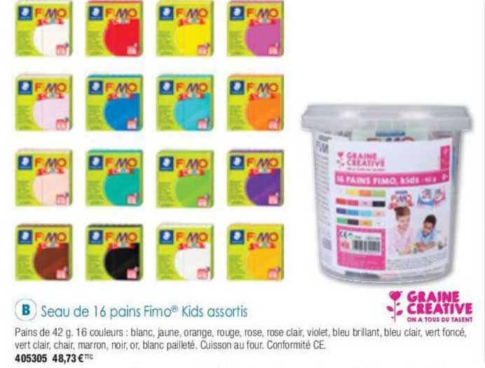 Seau De 16 Pains Fimo Kids Assortis Graine Créative