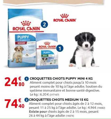 1 croquettes chiots puppy mini 4 kg 2 croquettes chiots medium 15 kg