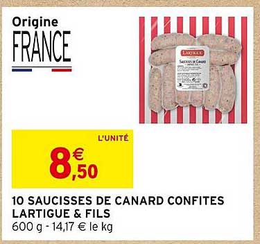 10 saucisses de canard confites lartigue & fils