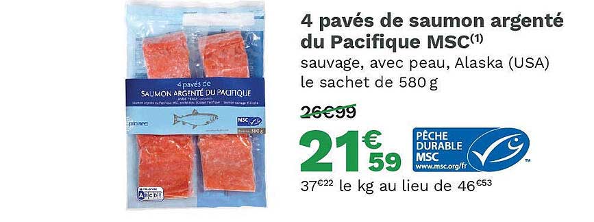 4 pavés de saumon argenté du pacifique msc